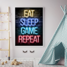 Lade das Bild in den Galerie-Viewer, Game-01 Eat Sleep Game Repeat Neon Game Poster Wall Art Gaming Room