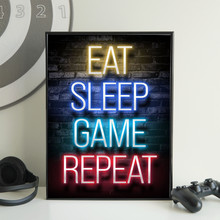 Lade das Bild in den Galerie-Viewer, Game-01 Eat Sleep Game Repeat Neon Game Poster Wall Art Gaming Room