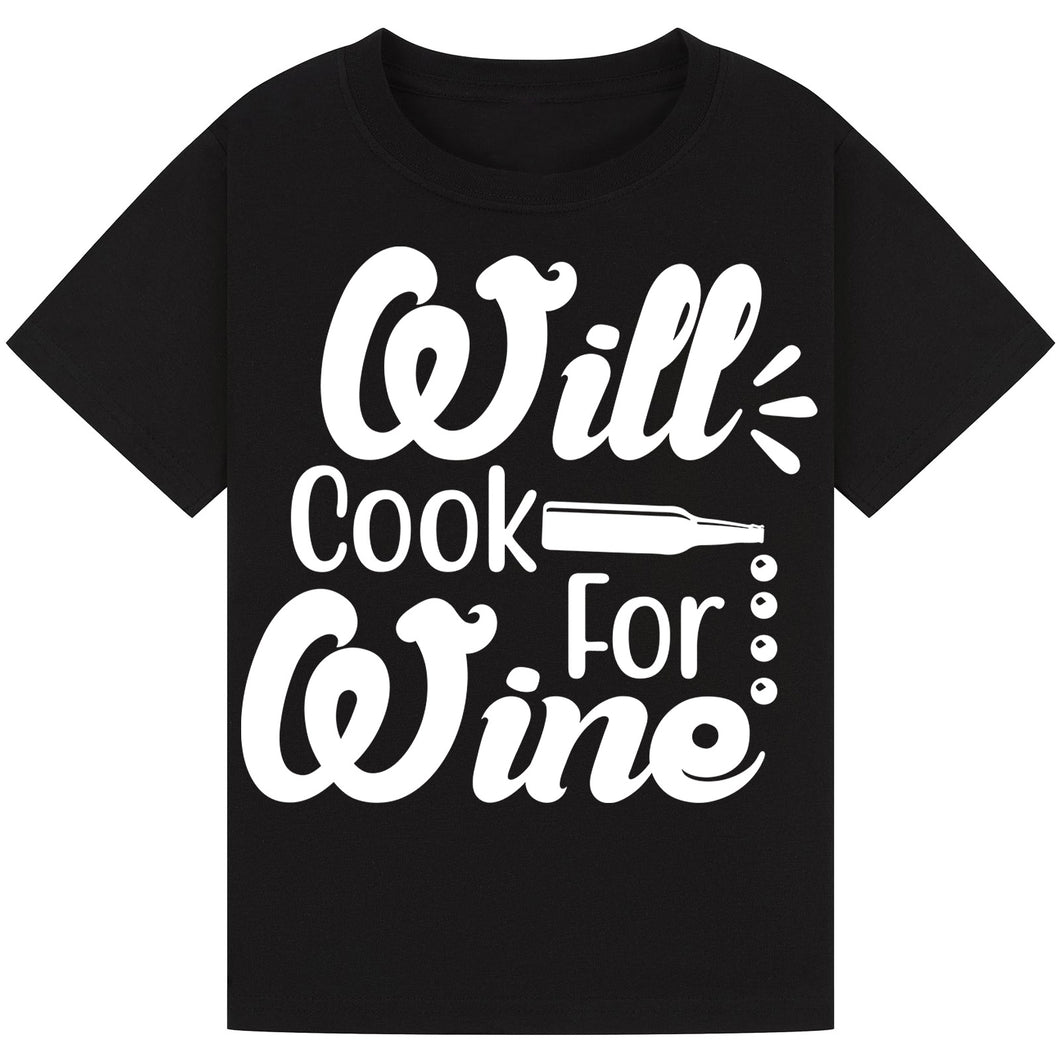 Will Cook for Wine T-Shirt – Foodie Quote Tee for Wine Lovers