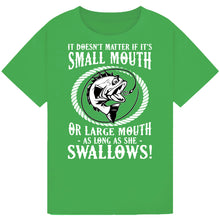 Load image into Gallery viewer, Small Mouth or Large Mouth, As Long as She Swallows Tee
