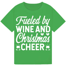 Load image into Gallery viewer, Fueled by Wine and Christmas Cheer T-Shirt – Festive Wine Tee
