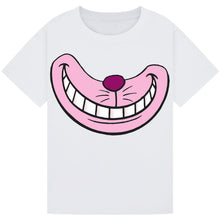 Load image into Gallery viewer, Toothy Grin Cat T-Shirt – Whimsical Pink Smile Book Day Tee
