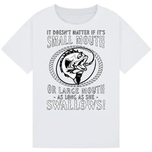 Load image into Gallery viewer, Small Mouth or Large Mouth, As Long as She Swallows Tee
