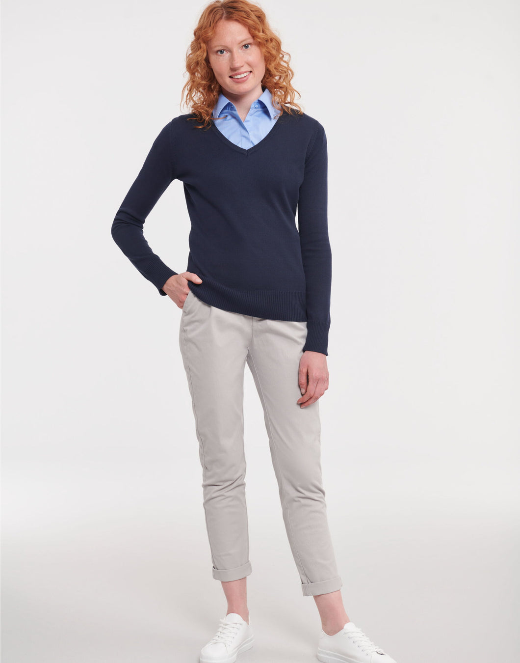 Ladies' V-Neck Knitted Pullover