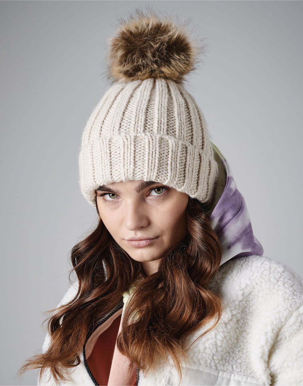 Faux Fur Pom Pom Chunky Beanie