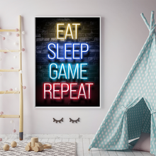 Load image into Gallery viewer, Game-01 Eat Sleep Game Repeat Neon Game Poster Wall Art Gaming Room
