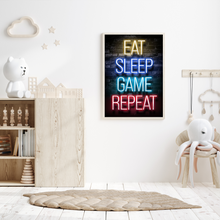 Load image into Gallery viewer, Game-01 Eat Sleep Game Repeat Neon Game Poster Wall Art Gaming Room
