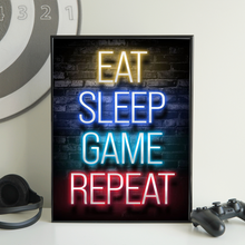 Load image into Gallery viewer, Game-01 Eat Sleep Game Repeat Neon Game Poster Wall Art Gaming Room
