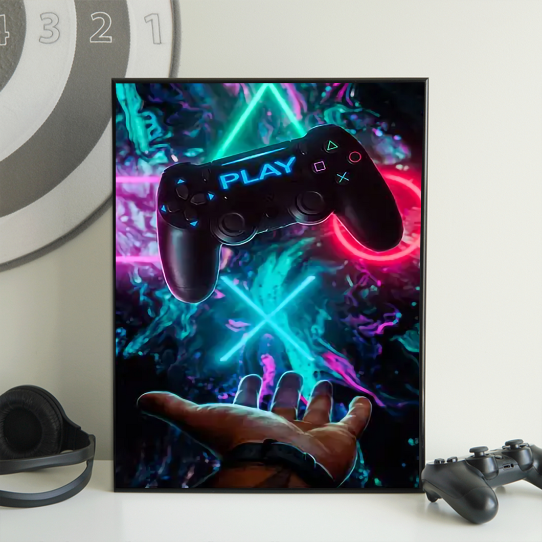 Game-03 Neon Design Playstation Controller | Games Poster Wall Art