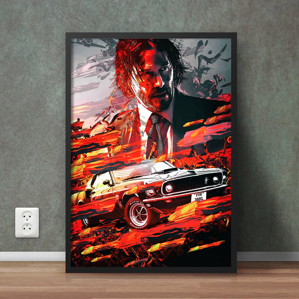CM510 John Wick with Ford Mustang Movie Poster