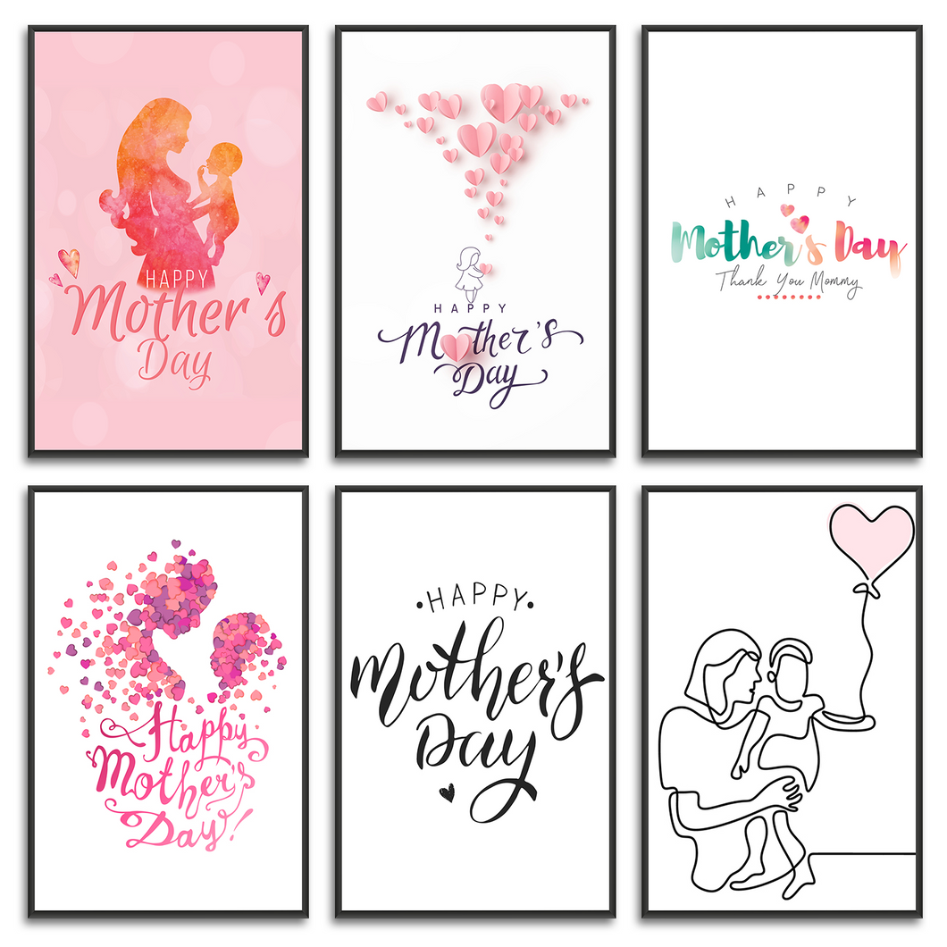 Set of 6 Mother's Day Event Posters, Best Mother's Day Gift Home Wall Art Decors Freestyle Hand Drawn 8 x 10 inches 330GSM Poster Paper for Living Room Bedroom